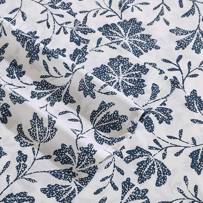 Eddie Bauer - Twin Sheet Set, Premium Cotton Percale Bedding Set, Floral Home Decor, Oeko-Tex Certified (Woodblock Floral Blue, Twin)