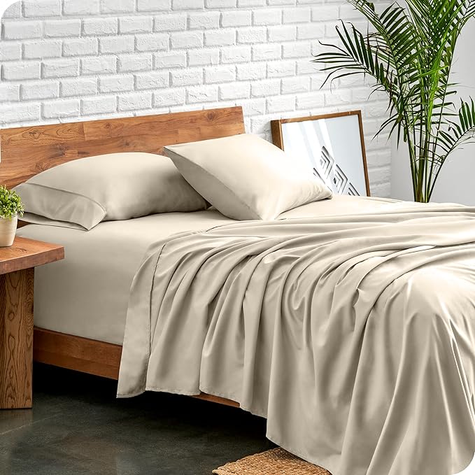 Bare Home Split King Sheet Set - 1800 Ultra-Soft Microfiber Bed Sheets - Double Brushed - Deep Pockets - Easy Fit - 5 Piece Set - Bedding Sheets & Pillowcases (Split King, Sand)