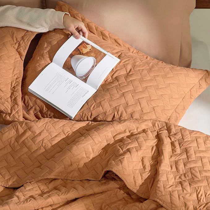 Bedsure Quilts Queen Size - Lightweight Bedspreads Queen Size with Basket Weave Pattern, Soft Quilt Bedding Set, Hazel Brown Comforter Set Coverlet for All Seasons with 2 Pillow Shams (90" x 96") | Skin-Friendly Soft, All-Season Comfort, Breathable, Li...