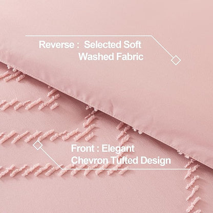 Andency Pink Comforter Set King, Boho Cute Girls Women Soft Fluffy Warm Lightweight Bedding Comforter Sets for King Bed, 3 Pieces Chevron Tufted Aesthetic Microfiber Comforter Set