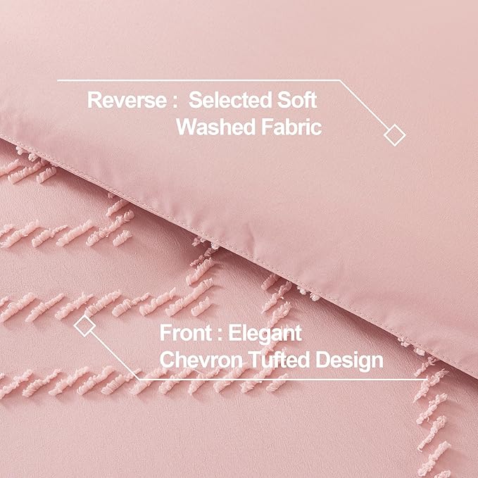 Andency Pink Comforter Full Size for Girls, Boho Cute Women Soft Fluffy Warm Lightweight Bedding Comforter Sets for Full Bed, 3 Pieces Chevron Tufted Aesthetic Microfiber Comforter Set