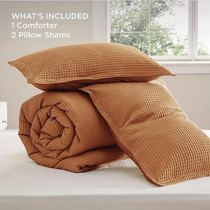 Bedsure Waffle Comforter Set Queen, Hazel Soft Bedding, Waffle Weave Bed Set, 3 Pieces, 1 Comforter (90"x90") and 2 Pillow Shams, Cotton Shell and Polyester Lining for All Seasons