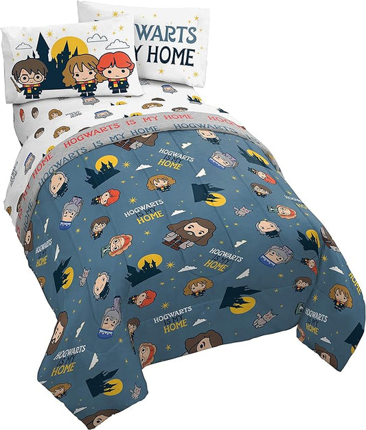 Harry Potter is My Home 5 Piece Full Bed Set - Bedding Features Harry, Ron, Hermoine, Hagrid, and Dumbledore