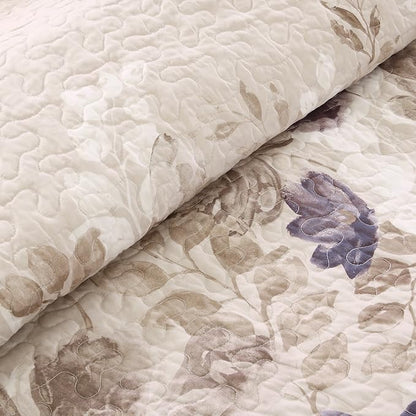 Madison Park Luna Quilt Modern Classic Design All Season, Breathable Coverlet Lightweight Bedding Set, Matching Shams, Decorative Pillow, King/Cal King(104"x94"), Floral Taupe 6 Piece