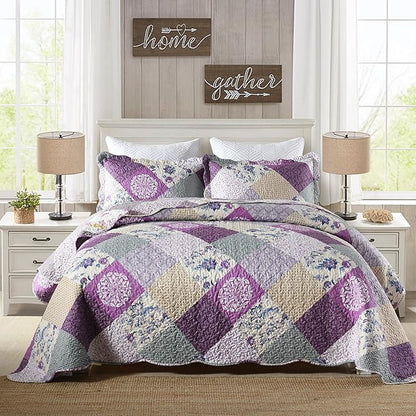 HoneiLife Quilt Set Twin Size - 2 Piece Microfiber Quilts Reversible Bedspreads Patchwork Coverlets Floral Bedding Set All Season Quilts, Late Spring
