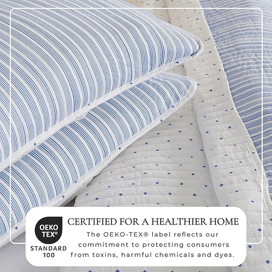 Great Bay Home Striped Quilt Set - 3-Piece King/California King Size Pattern Bedding Set - Lightweight, All-Season, Reversible Bedspread (Blue)
