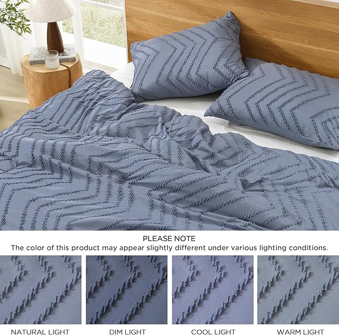 Litanika Bluish Grey California King Size Comforter Set, 3 Pieces Chevron Tufted Bedding Set & Collections, All Season Bed Set (104x96In Comforter and 2 Pillow Shams)