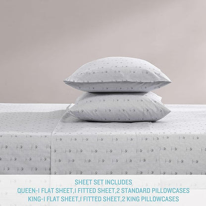 Tommy Bahama - Queen Sheet Set, Cotton Percale Bedding Set, Crisp & Cool, Stylish Bedding Set (Kew Palms Grey, Queen)