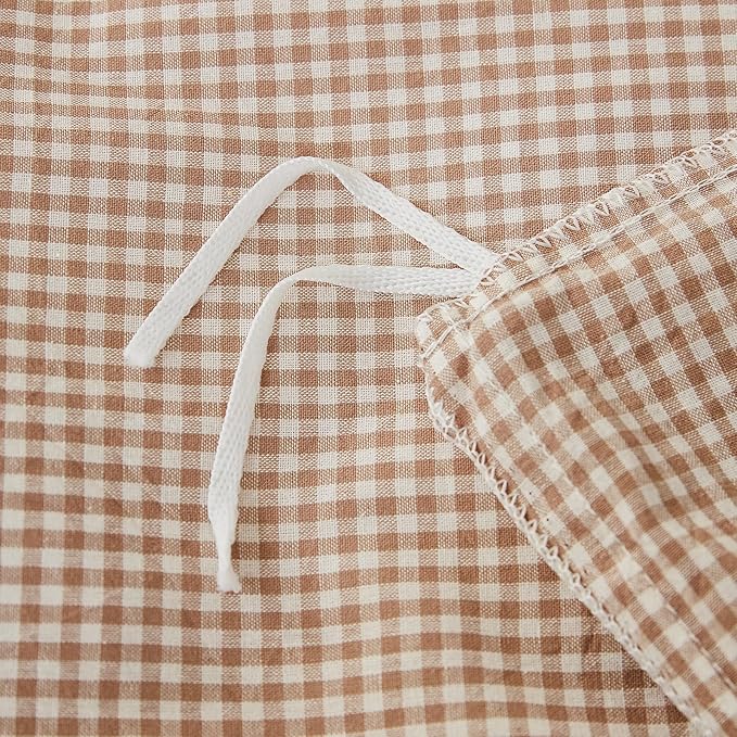 Light Brown Gingham Twin Size Duvet Cover Washed Cotton Plaid Twin Comforter Cover Farmhouse Boho Cute Soft Duvet Cover Set with Ties Checkered Tan Bedding Set Breathable Duvet Protector