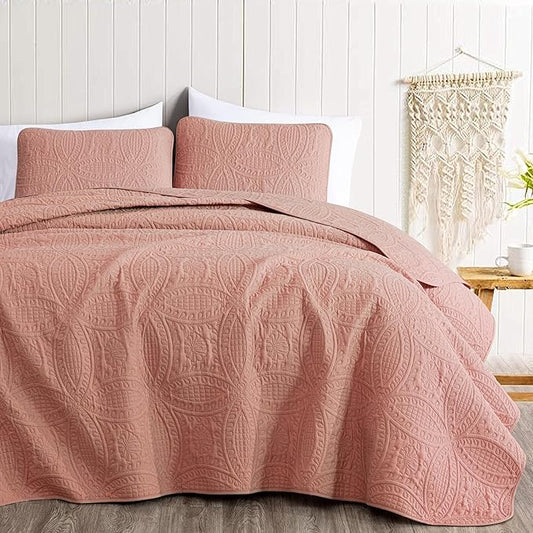 Chezmoi Collection Austin 3-piece Oversized Bedspread Coverlet Set (Queen, Salmon) | Oversized, Lightweight, Fade Resistant