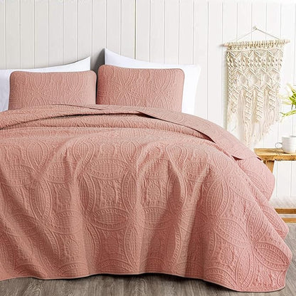 Chezmoi Collection Austin 3-piece Oversized Bedspread Coverlet Set (King, Salmon) | Oversized, Lightweight, Fade Resistant