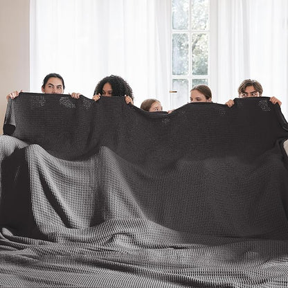 Bedsure Gentlesoft 100% Cotton Big Blanket Oversized King for Bed - Large Breathable Thick Cooling Waffle Weave Blanket for Summer, Couch Cover, Dark Grey, 120x94 inches