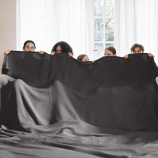 Bedsure Gentlesoft 100% Cotton Big Blanket Oversized King for Bed - Large Breathable Thick Cooling Waffle Weave Blanket for Summer, Couch Cover, Dark Grey, 120x94 inches
