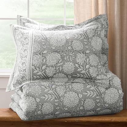 Levtex Home Adare Grey Reversible King Duvet Cover Set (106x94in) with 2 Pillowcases (36x20in) - Floral Bedding - Grey and White - Cotton King Size Duvet Cover Set - Soft, Pre-Washed