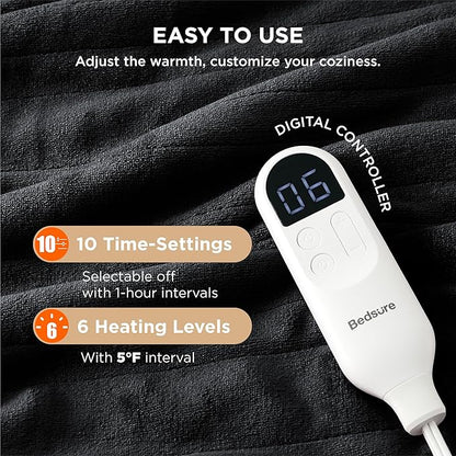 Bedsure Electric Blanket Full Size - Soft Flannel Heated Blanket, Fast Heating with 10 Time Settings & 6 Heat Settings, Warm Gift for Grandma (72x84 inches, Black)