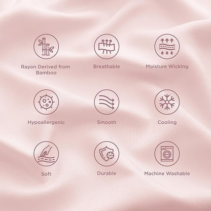 Bedsure King Size Pillow Cases Set of 2, Cooling Pillow Cases King, Rayon Derived from Bamboo Pink Pillowcases, PureWoven Silky Soft Cool Bedding Pillow Covers with Envelope Closure, 20x36 Inches