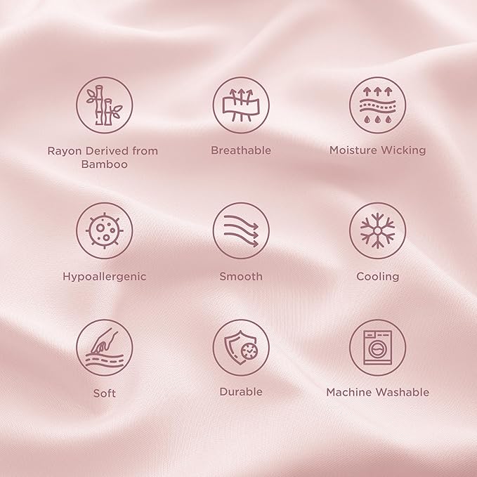 Bedsure Pillow Cases Standard Size, Cooling Pillow Cases, Rayon Derived from Bamboo Pink Pillowcases Standard Set of 2, PureWoven Silky Soft Bedding Pillow Covers with Envelope Closure, 20x26 Inches