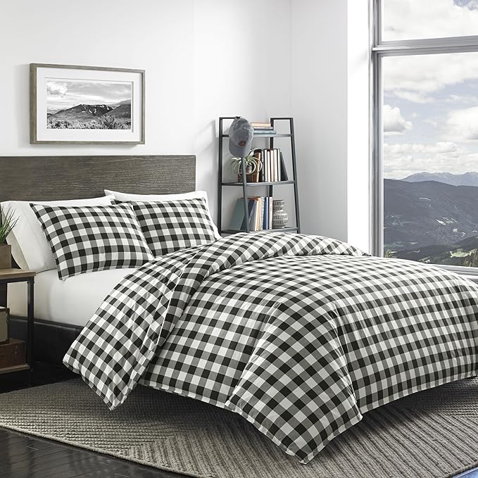 Eddie Bauer - King Comforter Set, Cotton Reversible Bedding, Buffalo Plaid Bedding Set (Black Check, King)