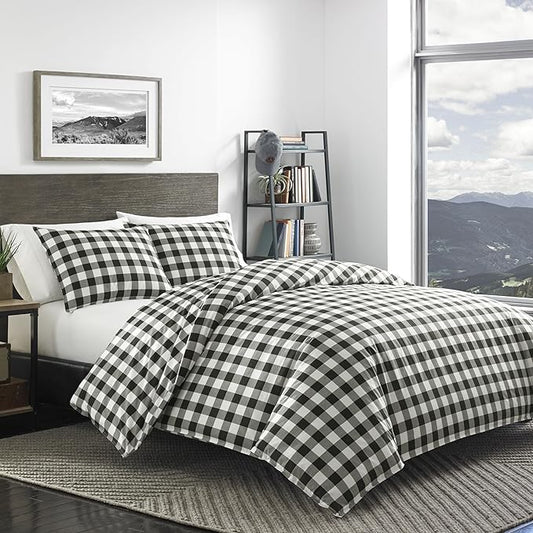 Eddie Bauer - King Comforter Set, Cotton Reversible Bedding, Buffalo Plaid Bedding Set (Black Check, King)