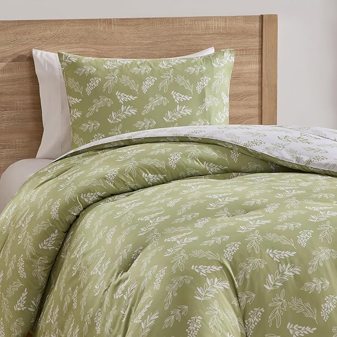 Nestl Twin/Twin XL Comforter Set - Sage Green Bed in a Bag Twin, 2 Pieces Reversible Bed Set, Soft Floral Bedding Set for College Dorm, All Season Botanical Comforters with Pillow Sham