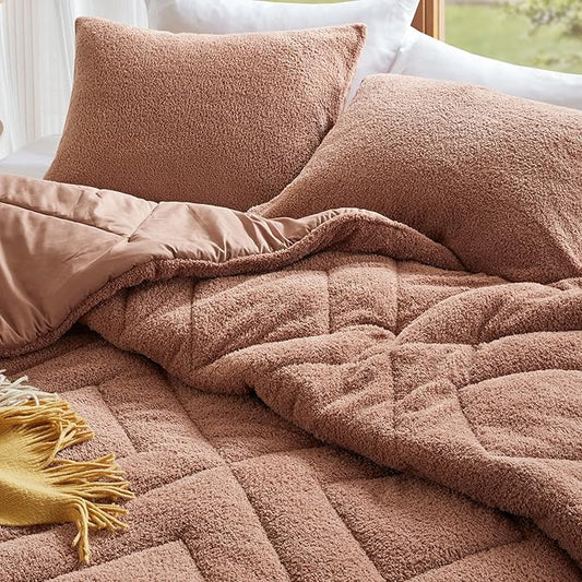 Comfort Spaces Twin Comforter Set Reversible Feather-Soft Plush Comforters for Twin Size Bed All Season Lightweight Shearling Fleece Sherpa Comforter Twin Size Bed Set, Twin/Twin XL, Brown 2 Piece