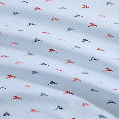 Tommy Bahama - Queen Size Sheet Set, Crisp & Cool Cotton Percale Bedding, Deep Pockets, Bed Sheets with Matching Pillowcases (Iconic Marlin Blue)
