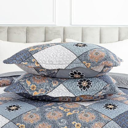 HoneiLife King Quilt Bedding Sets - 3 Piece Microfiber Quilt Set Rustic Bedspread Set Patchwork Coverlet Set for King Bed