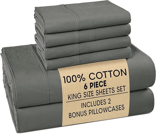 Casa Platino King Sized Sheets – 6 Piece King Size Sheets Set, Ultra Soft & Breathable, With 15 Inch Deep Pocket Fitted Sheet, Cozy Cooling Sheets, Perfect for Daily Use & Machine Washable – Dark Grey