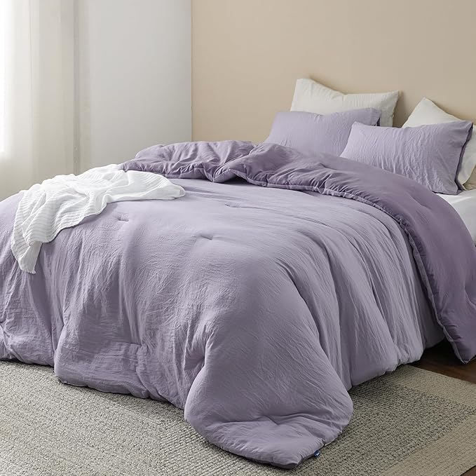 Bedsure Twin/Twin XL Comforter Set, Reversible Purple Soft Prewashed Bedding for All Seasons, 2 Pieces Warm Down Alternative Bed Set, 1 Lightweight Comforter (68"x88") and 1 Pillowcase