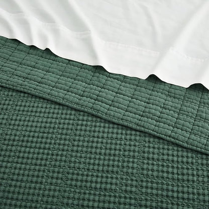 Levtex Home Mills Waffle Twin XL/Twin Quilt Set (68x86in) with 1 Pillow Sham (26x20in) - Forest Green - 100% Cotton Twin Size Quilt Bedding Set - Lightweight, Soft, Pre-Washed