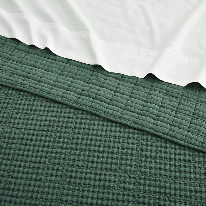 Levtex Home Mills Waffle Full/Queen Quilt Set (88x92in) with 2 Pillow Shams (26x20in) - Forest Green - 100% Cotton Full/Queen Size Quilt Bedding Set - Lightweight, Soft, Pre-Washed