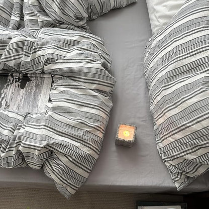 VM VOUGEMARKET Gray White Striped Comforter Set Twin XL Vintage Vertical Stripes Bedding Set Minimalist Neutral Comforter for Teens Dorm Room