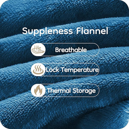 Electric Heated Blanket King Size 90"×100", Comfortable & Luxurious Flannel, 4 Heating Levels & 10 H Auto Shut Off, Lake Blue