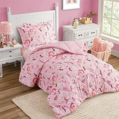 Twin Unicorn Comforters for Girls, 2 Pieces Kids Unicorn Bedding Kids Comforter Sets, Super Soft Lightweight for All Season, Includes 1 Comforter (66"x86") and 1 Pillowcase (20"x26"+2")