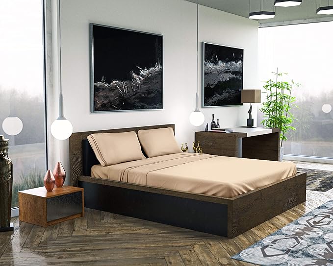 DREAMCARE Twin XL Sheets - 4 PCS Set - up to 21 inches - 2500 Supreme Collection - Superior Softness - Hotel Luxury Sheets & Pillowcases Set - Wrinkle and Fade Resistant (Twin XL, Beige)