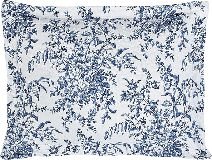 Laura Ashley - Twin Quilt Set, Soft & Reversible Cotton Floral Bedding with a Medium Weight Feel, 2 Piece Bed Set with Matching Pillowcases (Bedford Delft Blue)