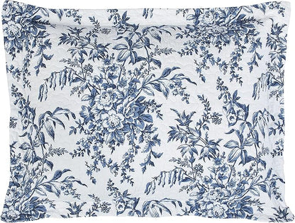 Laura Ashley - Twin Quilt Set, Soft & Reversible Cotton Floral Bedding with a Medium Weight Feel, 2 Piece Bed Set with Matching Pillowcases (Bedford Delft Blue)
