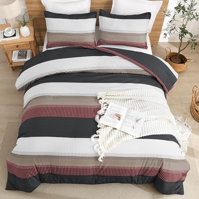 Litanika Full Comforter Set Red Black - 3 Pieces Lightweight Fluffy Bedding Comforter Sets, All Season Down Alternative Comforter (1 Comforter, 2 Pillowcases)