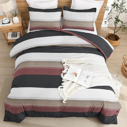Litanika Full Comforter Set Red Black - 3 Pieces Lightweight Fluffy Bedding Comforter Sets, All Season Down Alternative Comforter (1 Comforter, 2 Pillowcases)