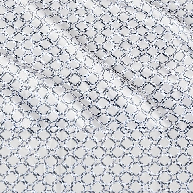 Amazon Basics Lightweight Super Soft Easy Care Wrinkle Free Microfiber 3 Piece Bed Sheet Set with 14-Inch Deep Pockets, Twin, Aqua Square Grid, Kids, Men & Women Bedding