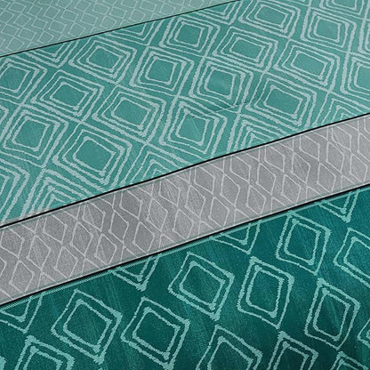 Dinjoy Teal Green King Size Comforter Set,Striped Boho Bed in a Bag King 7 Pieces Soft Bedding Comforters Sets with Sheet Beds Warm Microfiber Complete Set for All Season