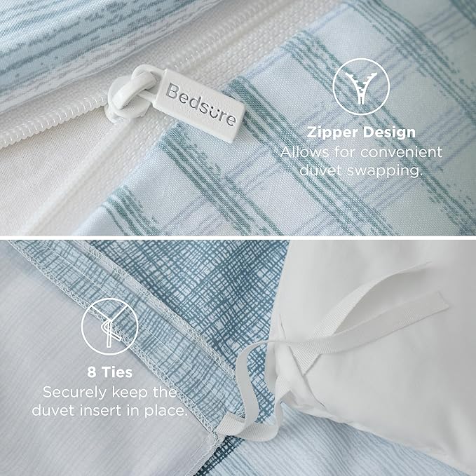 Bedsure Duvet Cover Queen Size - Gingham Reversible Buffalo Plaid Duvet Cover Set with Zipper Closure, 3 Pieces Blue Bedding Set with 8 Corner Ties and 2 Pillow Shams 20"x26"