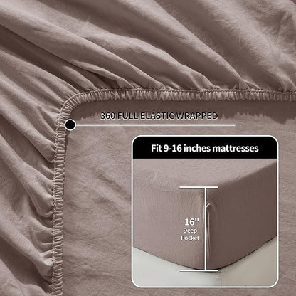 LBRO2M 100% Pure Linen Sheet Set Deep Pocket Up to 16" Bed Sheets Sets, Natural Flax Beddings Soft, Breathable, Comfortable for All Seasons 4 Pcs Sheet Set California King Size, Mauve Desert