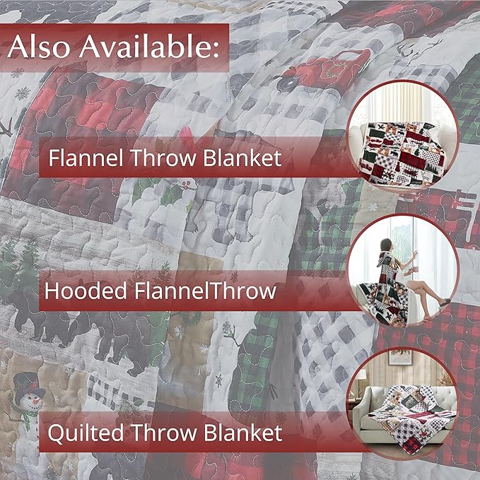 Virah Bella 3 Piece King Lodge Quilt Bedding Set - Rustic Country Reversible Comforter Set with Decorative Pillow Shams - Country Lodge Patchwork
