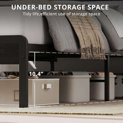 LIKIMIO California King Bed Frame with Headboard, Dark Wood Camas California King with Strong Supports, Sturdy, Noise-Free, No Box Spring Needed, Classic Black
