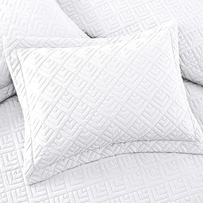 EXQ Home Quilt Set Twin Size White 2 Piece,Lightweight Soft Coverlet Modern Style Squares Pattern Bedspread Set for All Season(1 Quilt,1 Pillow Shams)