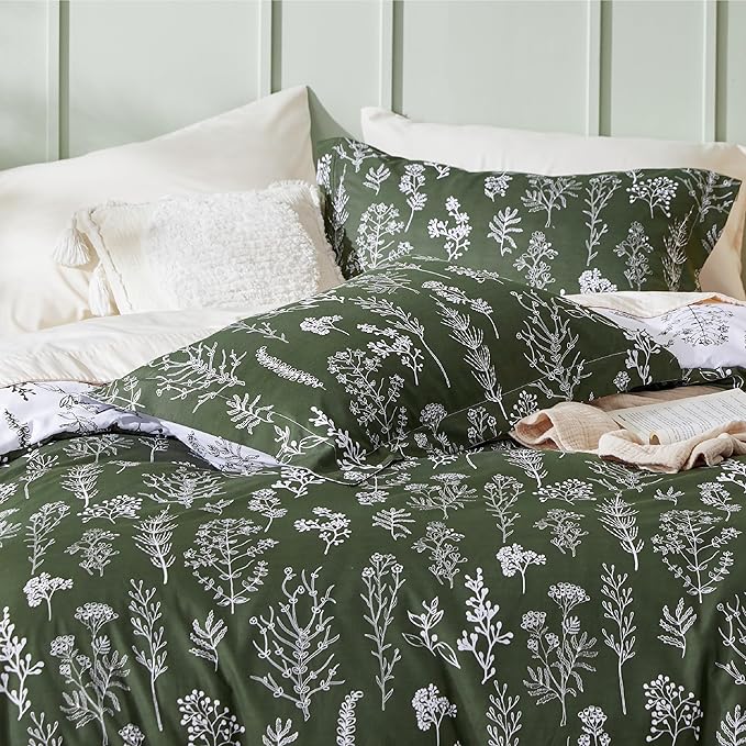 Bedsure Duvet Cover King Size - Reversible Bronze Green King Duvet Cover Set with Zipper Closure, 3 Pieces Floral Patterned Bedding Set with 8 Corner Ties and 2 Pillow Shams