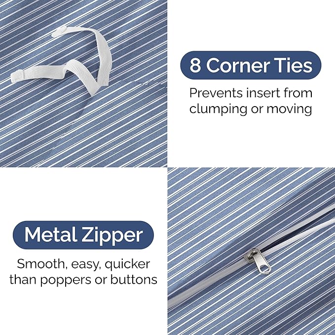 Duvet Cover Cal King Size Set - Extra Soft Cal King Duvet Cover 104" x 98" with 2 Pillow Shams - Hotel Luxury, Easy Care & Fade Free w/ Zipper Closures & Ties - Comfy, Cozy & Breathable (Blue Stripes)