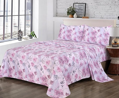 RUVANTI 100% Cotton Sheets – Queen Size Percale Bedding, Cooling & Breathable Floral Design, Durable with a Crisp, Soft & Comfortable Feel, 16" Deep Pocket, 4-Piece Set, Lilac Floral