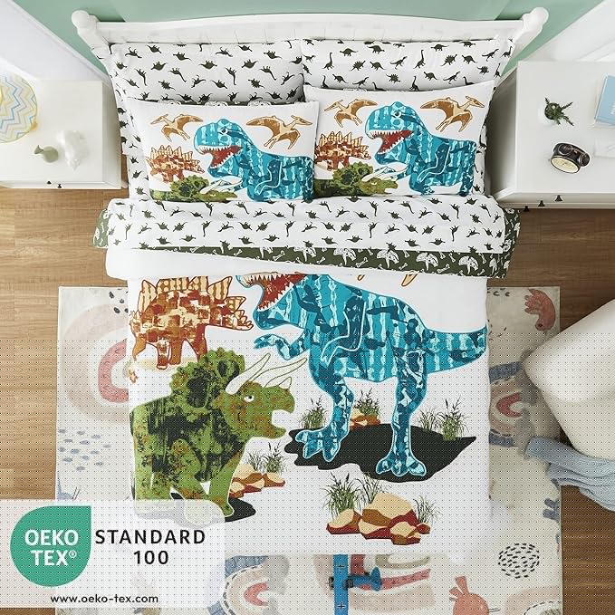 Twin Kids Comforter Set - 5 Pieces Twin Bedding Sets for Boys Teen, Glow in The Dark Dinosaurs Bed in A Bag with Sheets